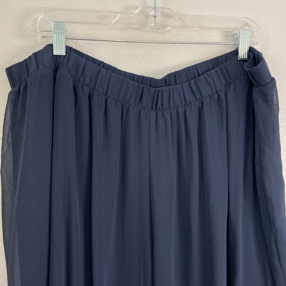 Ulla Popken Womens Plus 24/26 Navy Blue Wide Leg Chiffon Pants Elastic Waist - Picture 5 of 6